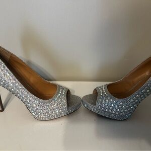 Elegant Silver Peep-Toe Heels